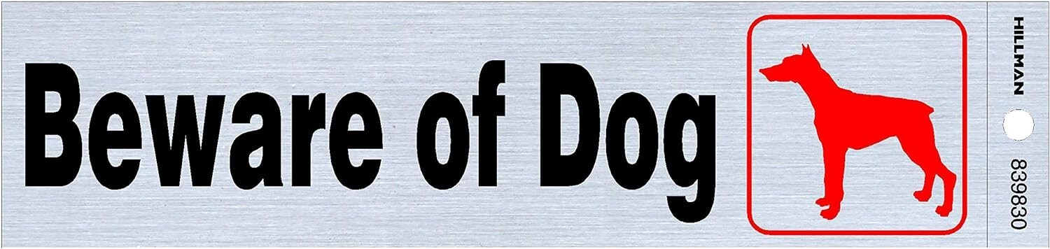 Hillman Black & Blue Nickel Mylar Self-Adhesive Beware of Dog Sign, 2 x 8 in.