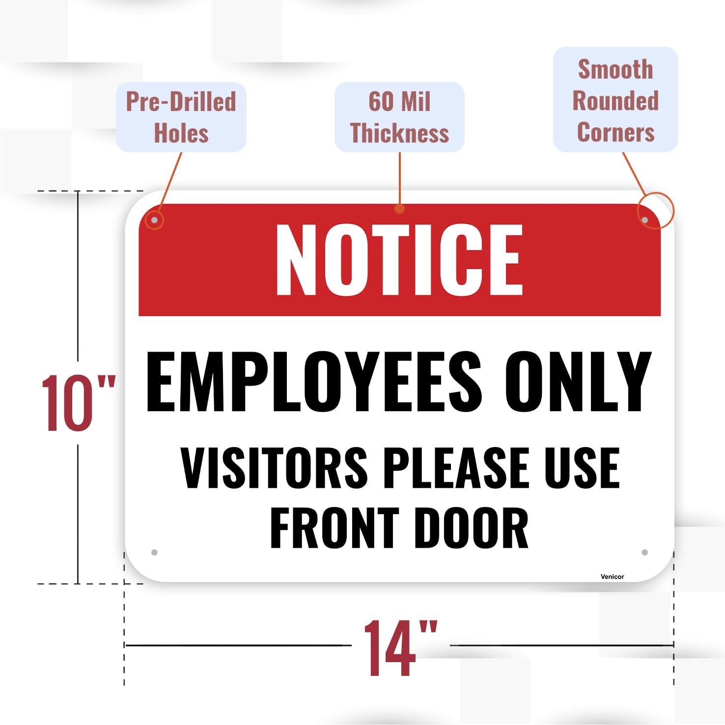 Employee Entrance Only Sign 14×10 Inch Aluminum Staff Only Visitor Warning