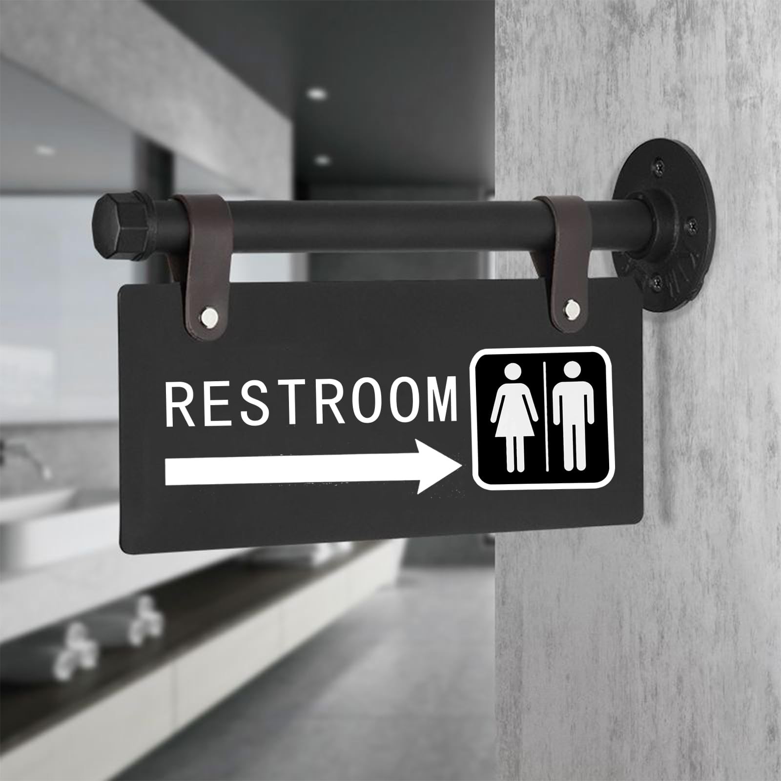 Double Sided Metal Restroom Sign for Business，11&Prime; x 6&Prime;，Unisex Bathroom Sign w…
