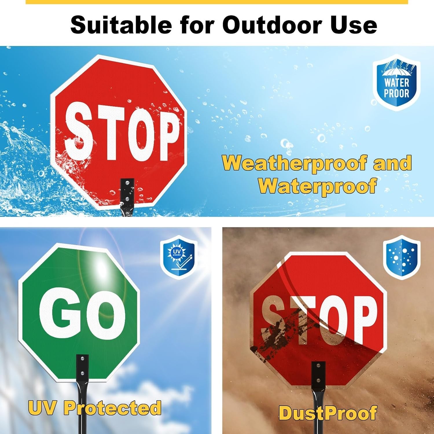 Stop Go Sign with Metal Handle13 x 13 Inches « Stop – Go » Double Sided PaddleR…