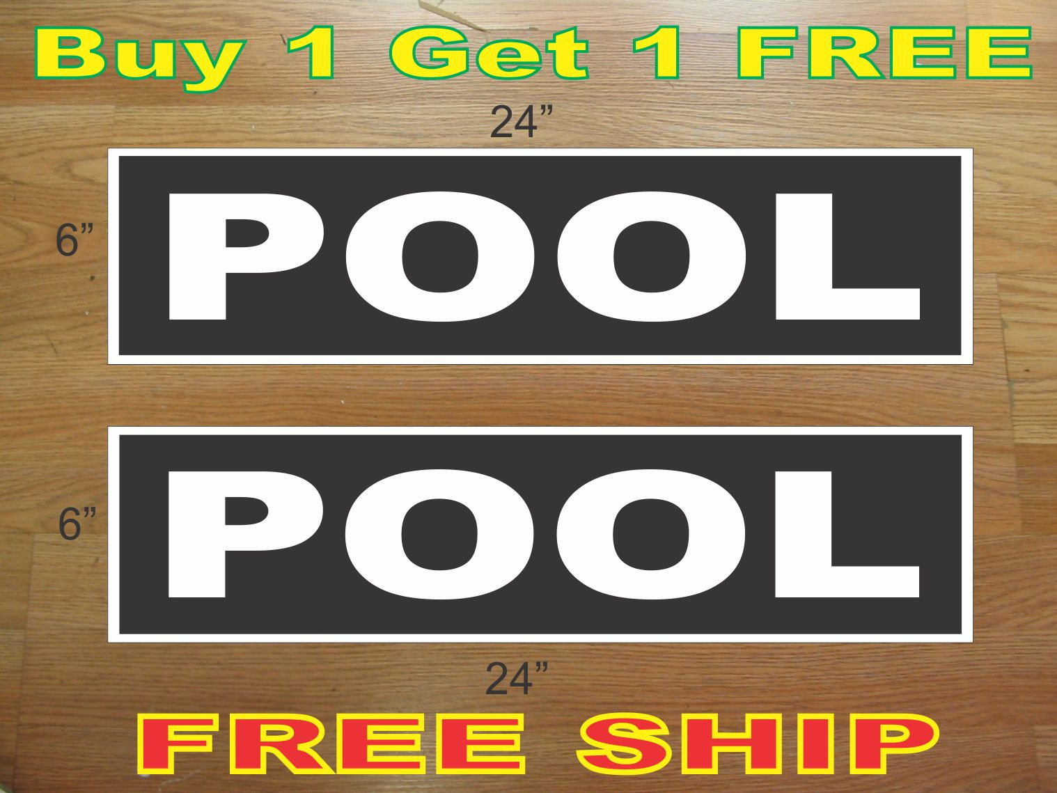 White on Black POOL 6&Prime;x24&Prime; REAL ESTATE RIDER SIGNS Buy 1 Get 1 FREE 2 Sided