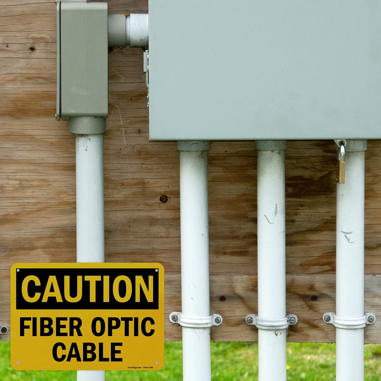 7 x 10 inch “Caution – Fiber Optic Cable” OSHA Sign with Pre-Cleared Holes Di…