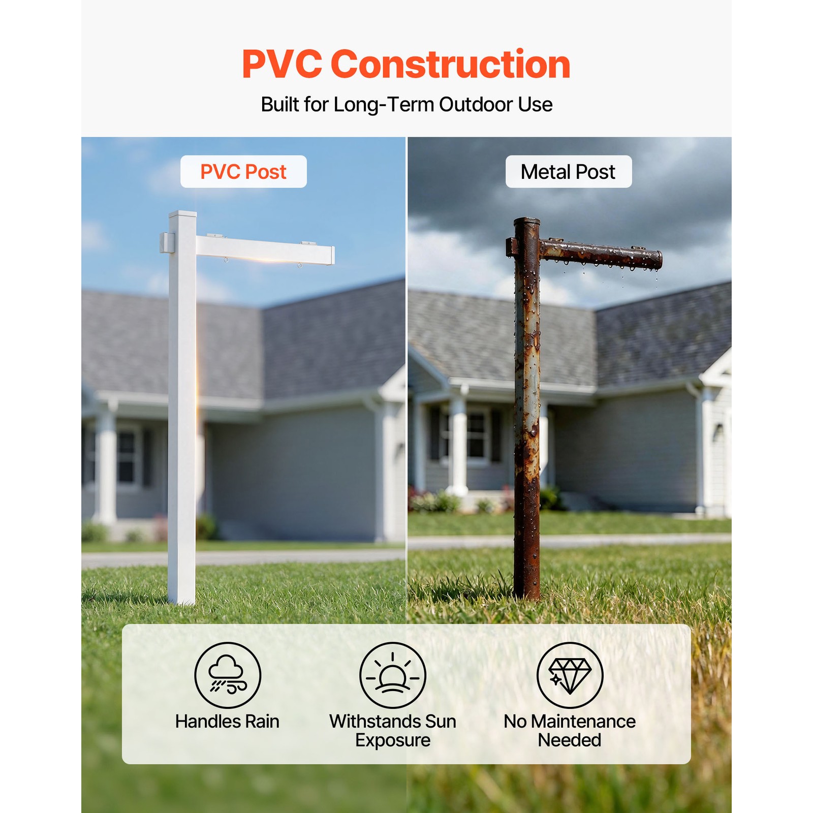 Uimoso PVC Real Estate Sign Post Yard Holder, 6 ft Tall, White, Set of 2