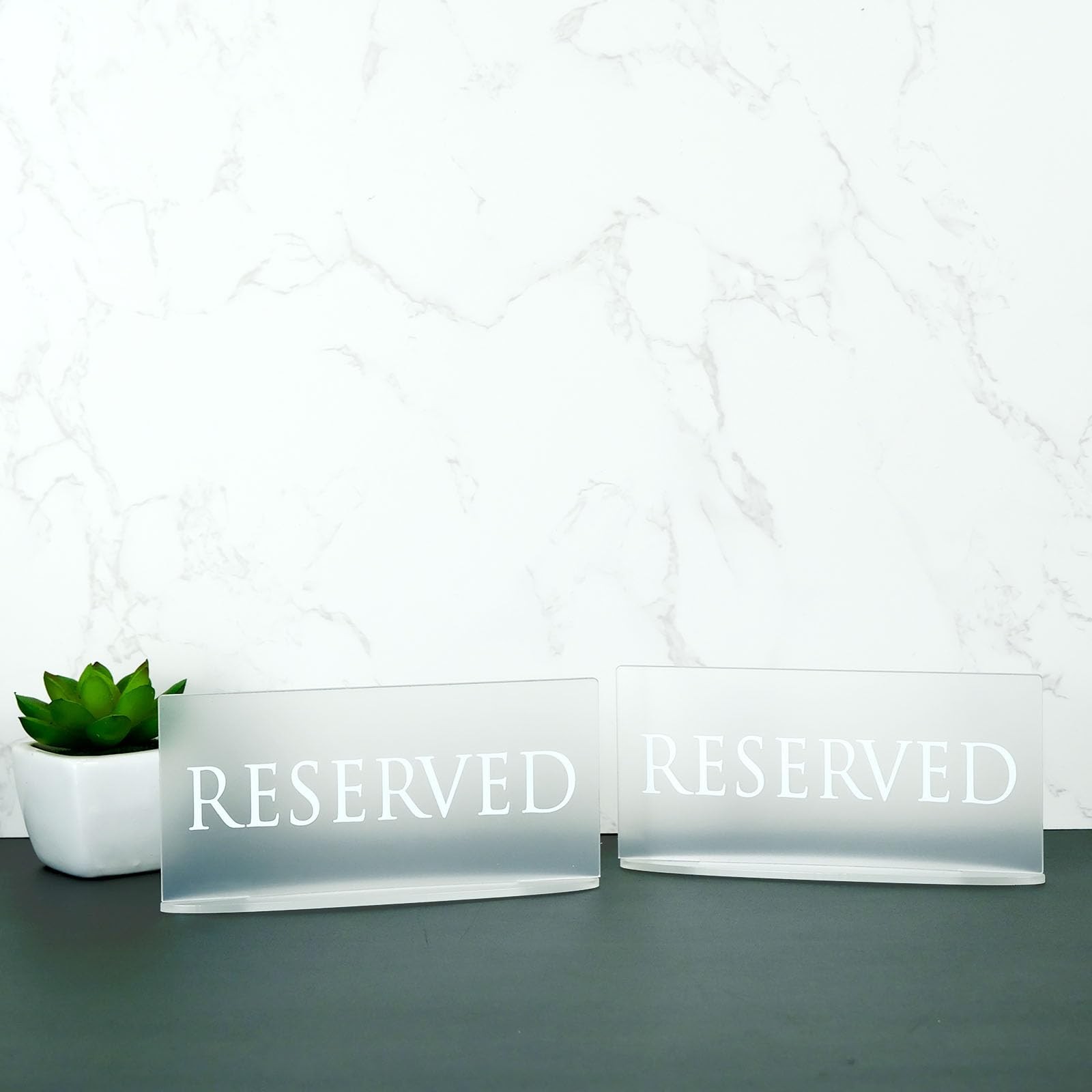 6 PCS Frosted Acrylic Reserved Table Signs Oval Stand 6×2.8 Inch Reception