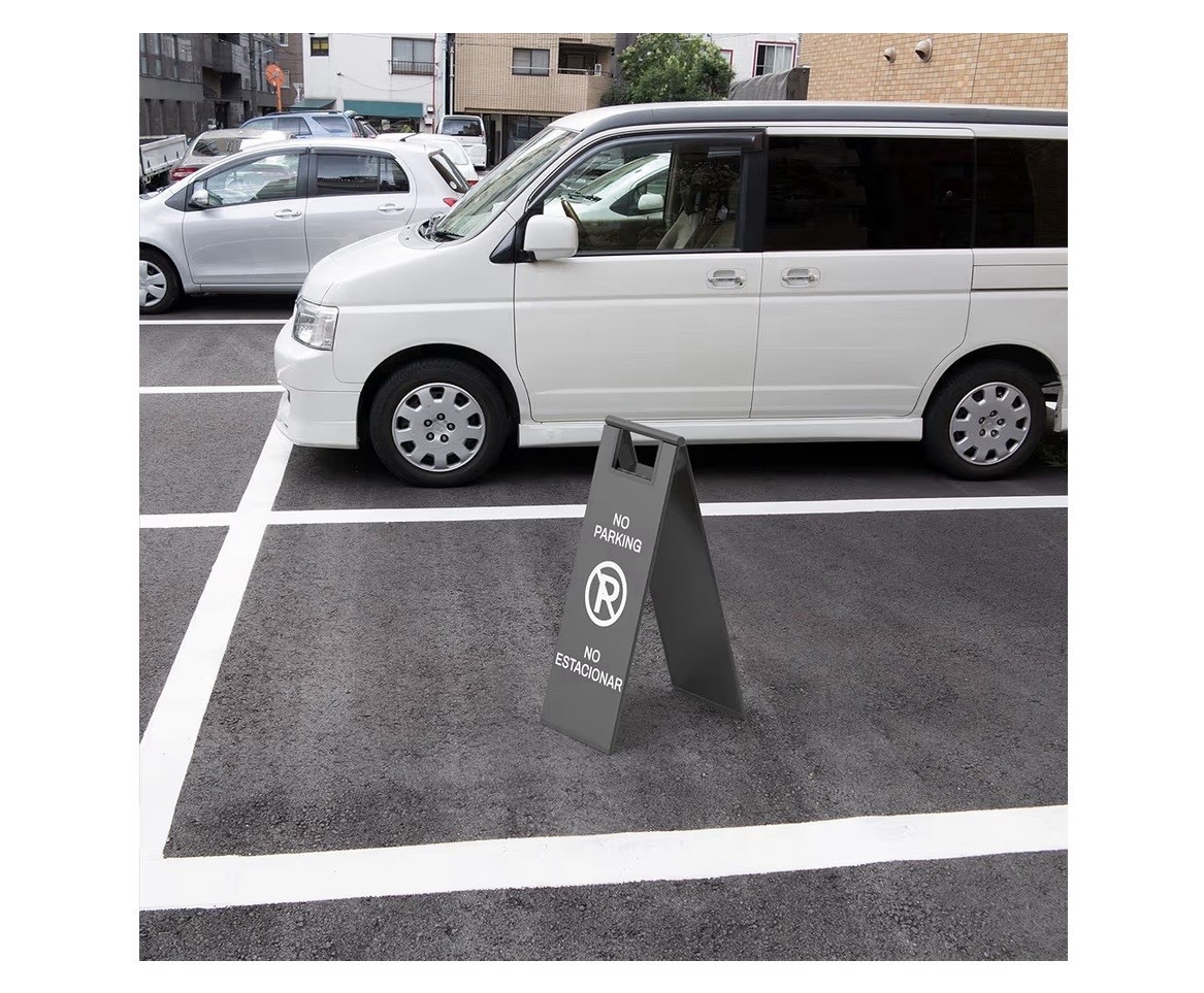 2 Pack No Parking Sign,Double Sided, Bilingual, Stainless Steel, Folding