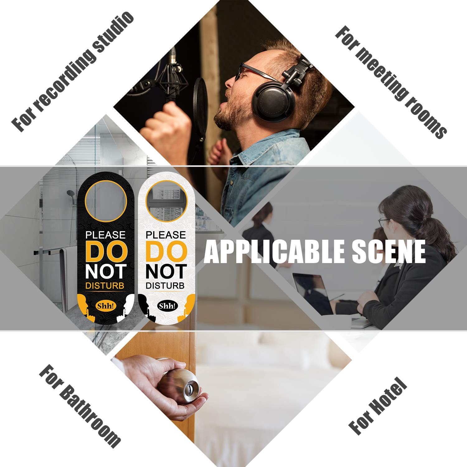 2 Pack Do Not Disturb Door Hanger Sign 4 Count (Pack of 1), Black, White