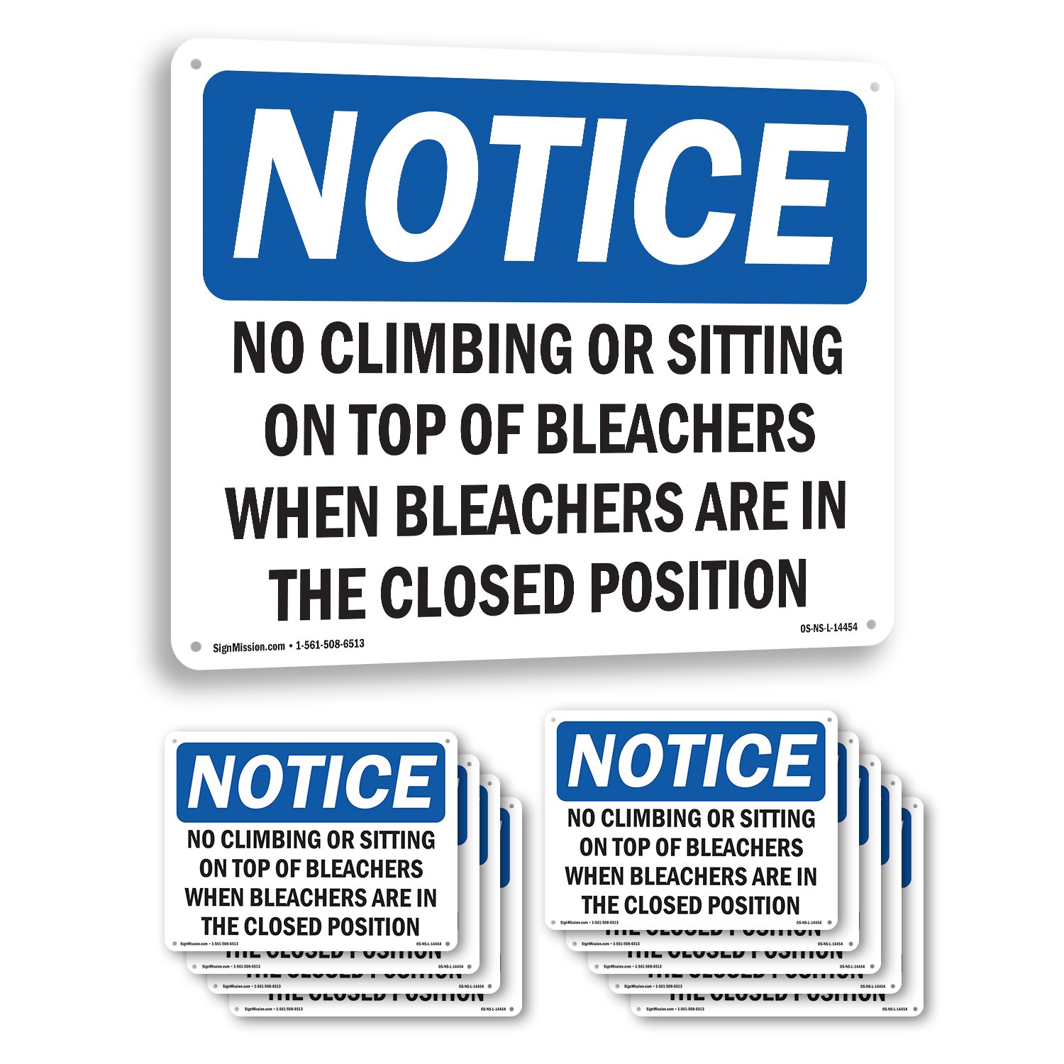 No Climbing Or Sitting On Top Of Bleachers OSHA Notice Sign, Decal 5 or 10 Pack