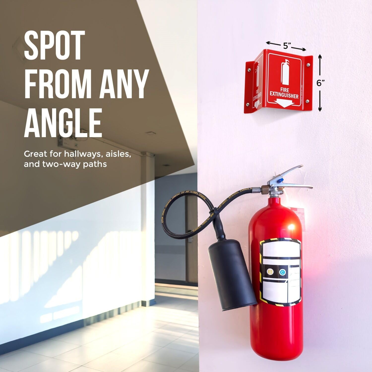 Fire Extinguisher Projecting Sign Arrow 6 Inch White Red Polished Acrylic