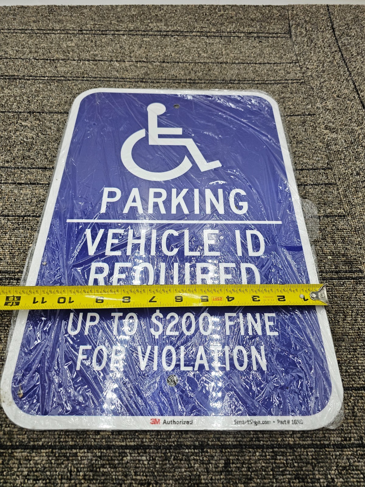 SmartSign 16KG Handicapped Parking Vehicle ID Required Up to $200 Fine