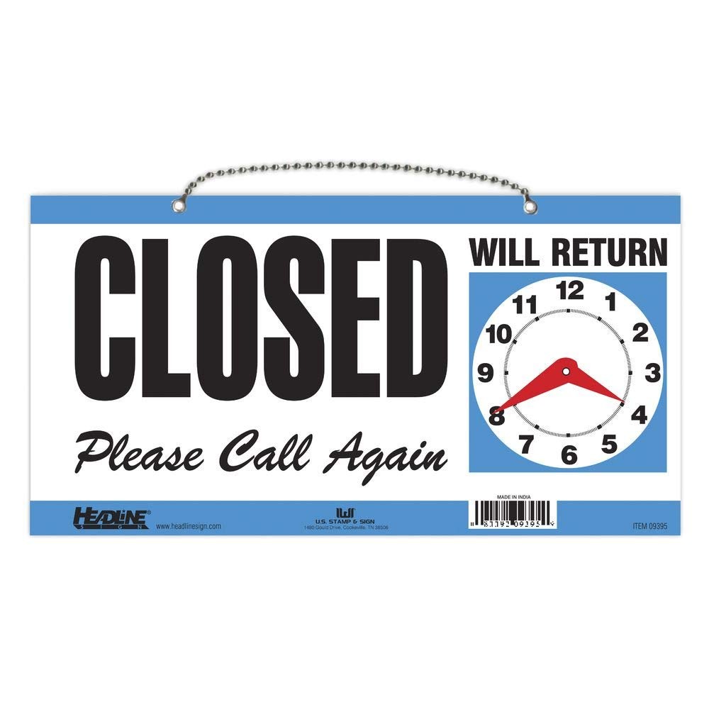 Double Sided Closed/Open Clock Sign with Movable Clock Hands for Hotel Store
