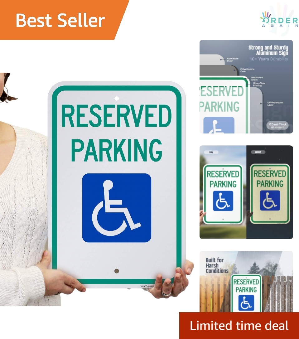 Reserved Handicap Parking Sign Aluminum Reflective 12×18 Outdoor Safety