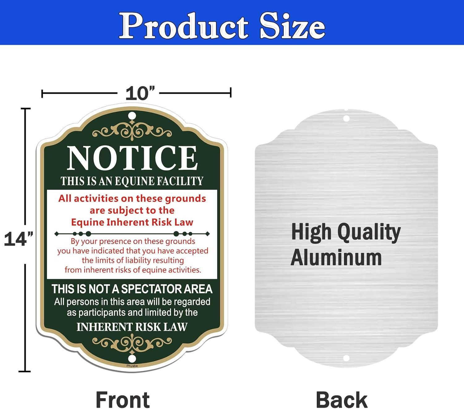 Equine Liability Sign – 10×14 Inch Metal Farm Sign, 2 Pack, Weather Resistant