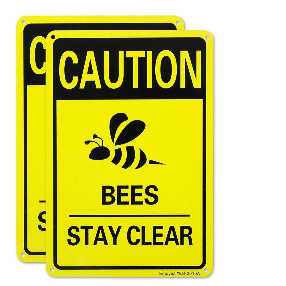 2 Pack Caution Bees Stay Clear Sign, 10&Prime;x 7&Prime; .04&Prime; Aluminum Reflective Sign Ru…
