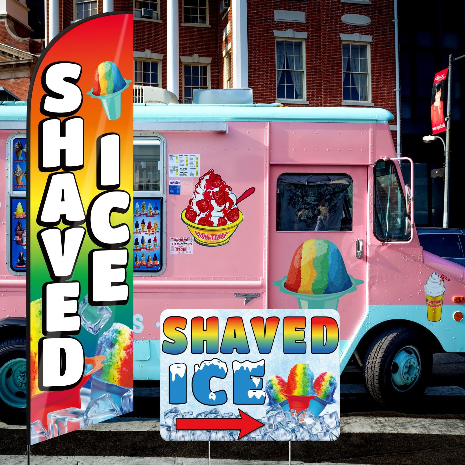 Remagr 3 Pcs Ice Cream Or Shaved Ice Signs Include 1 Feather Flag Kit 11 Ft