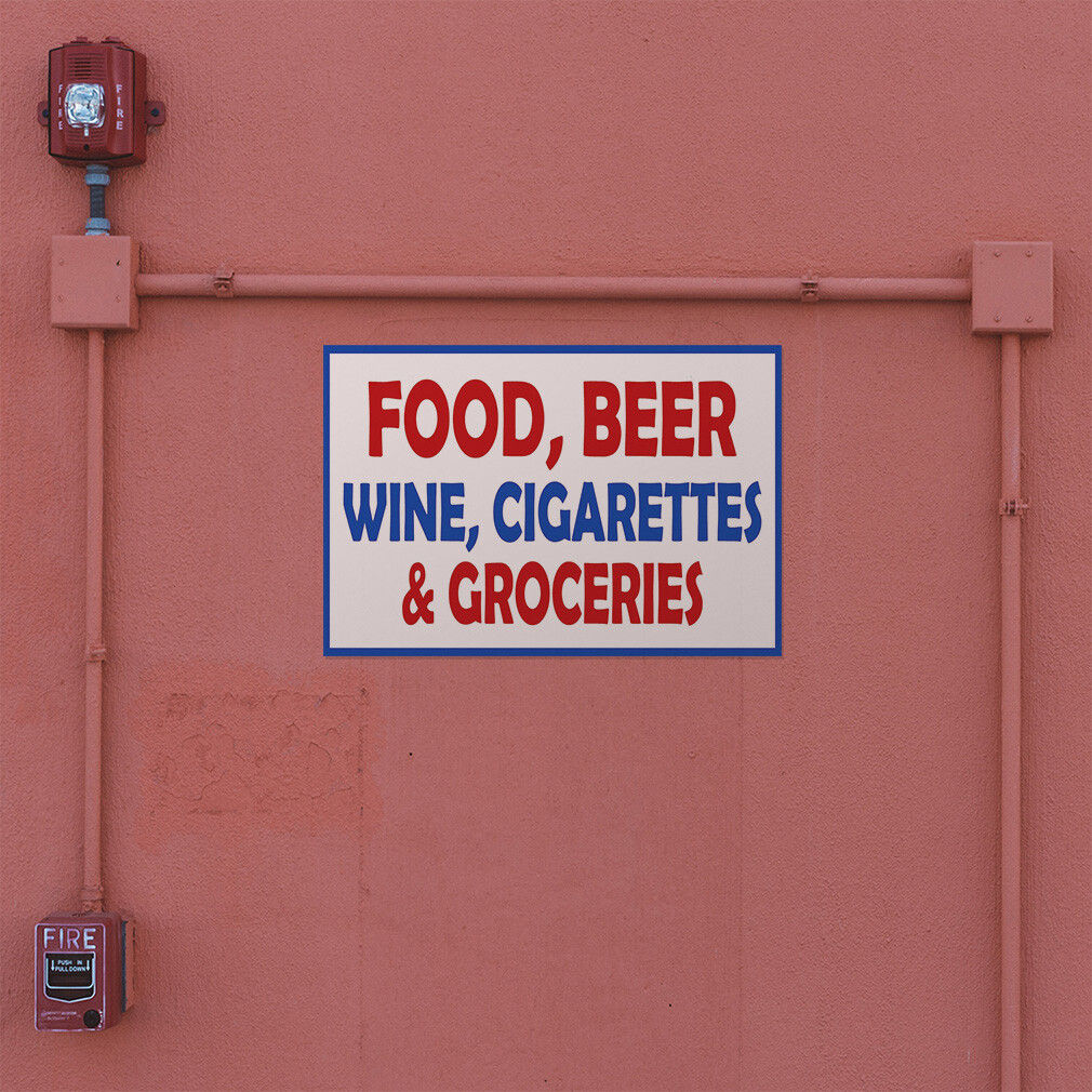 Decal Stickers Food Beer Wine Cigs and Groceries Vinyl Store Sign Label Retail