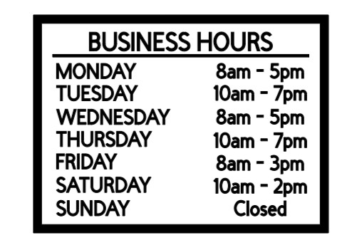 Business Hours Custom Sign Store Hours Text Vinyl Decal Window Sticker Basic