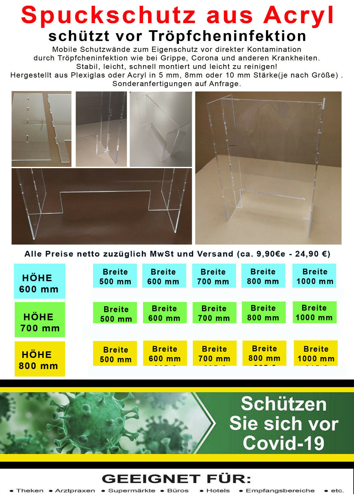 Spuckschutzwand – 0 3/16in Plexi Stellscreen -trennwand – Spuck-Schutz 23 5/8×27