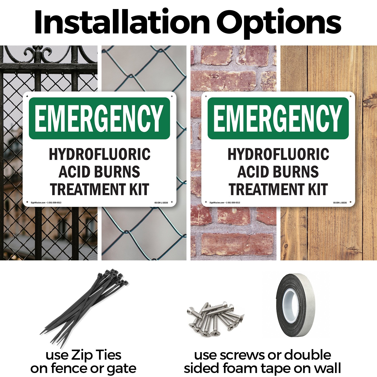 Hydrofluoric Acid Burns Treatment Kit OSHA Emergency Sign, Decal 5 or 10 Pack