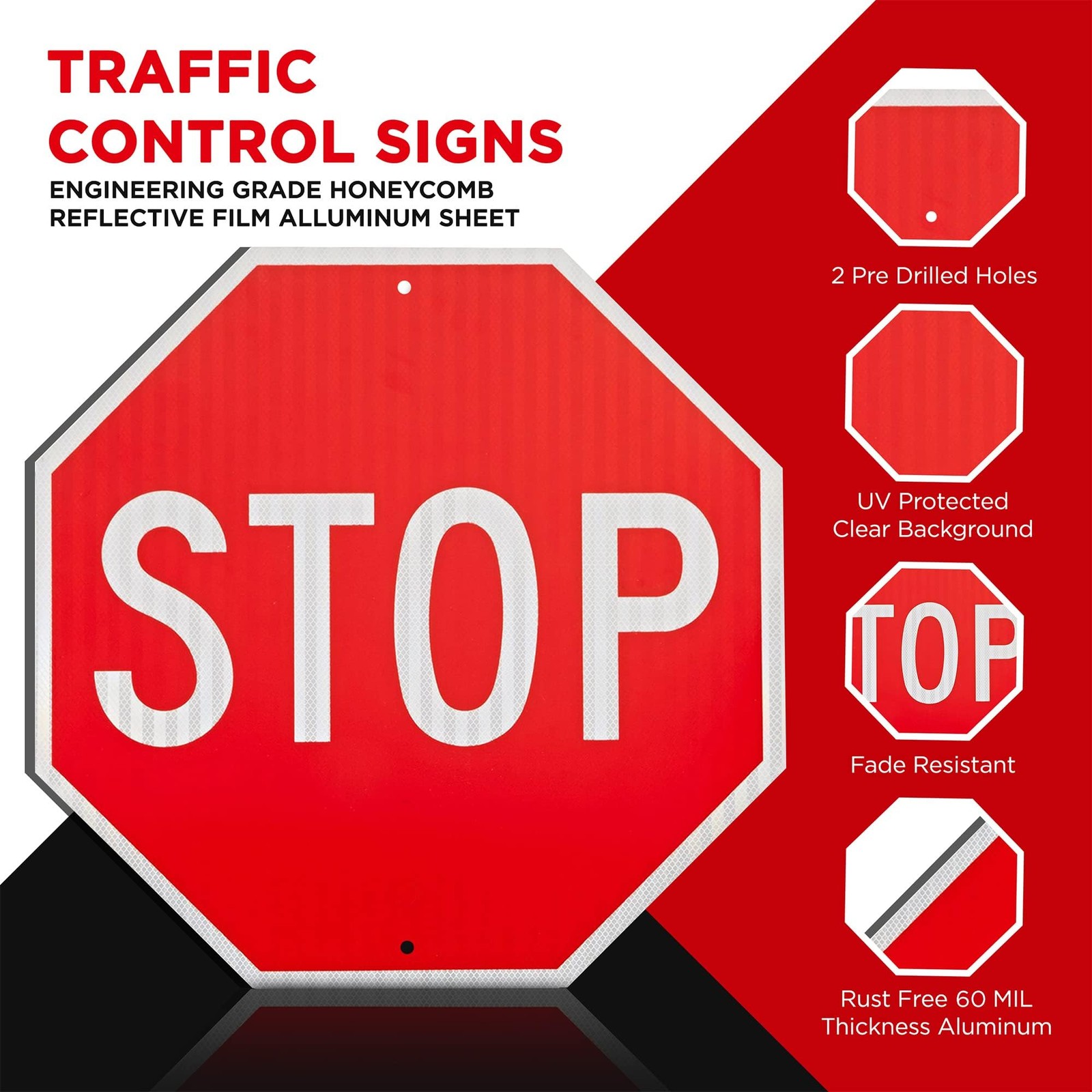 3 Pack 18&Prime;x18&Prime; Stop Sign by – High Intensity Prismatic Aluminum – UV Protecte…