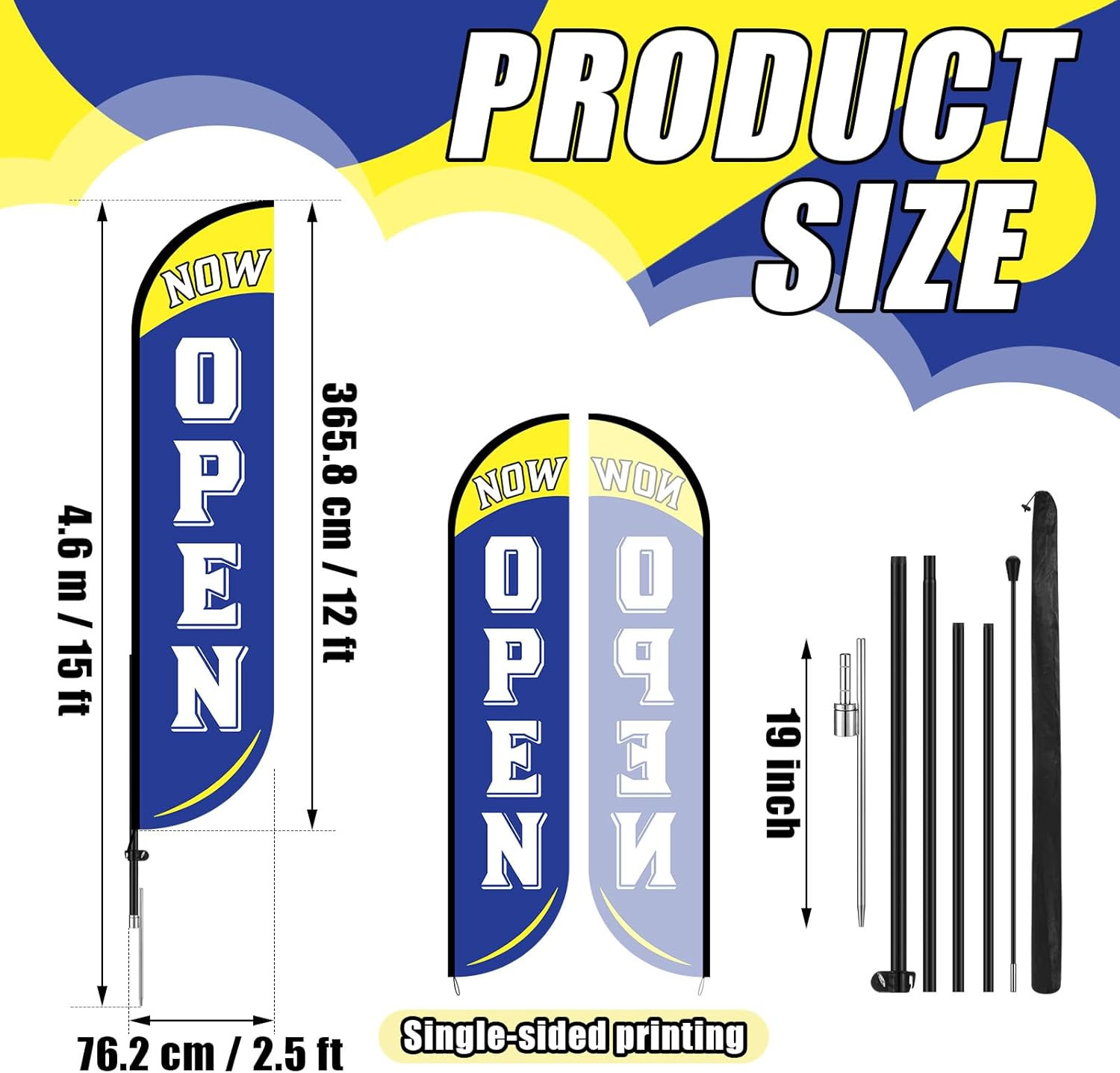 12 Ft Open Feather Flags Kit with Poles & Spikes for Business Advertising