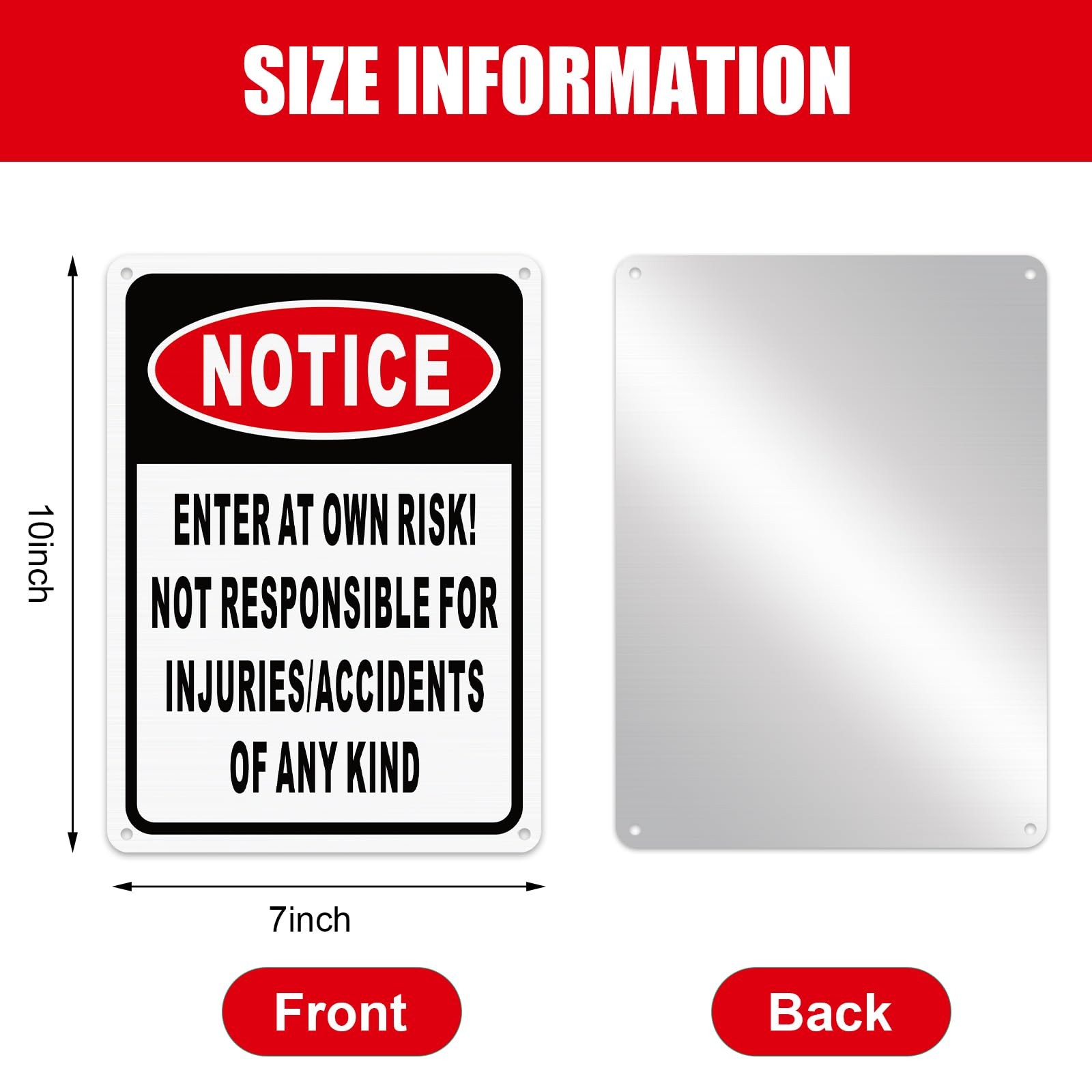 4 Pcs Notice Enter at Own Risk Sign 10 » x 7&Prime; Reflective Aluminum Not Respons…