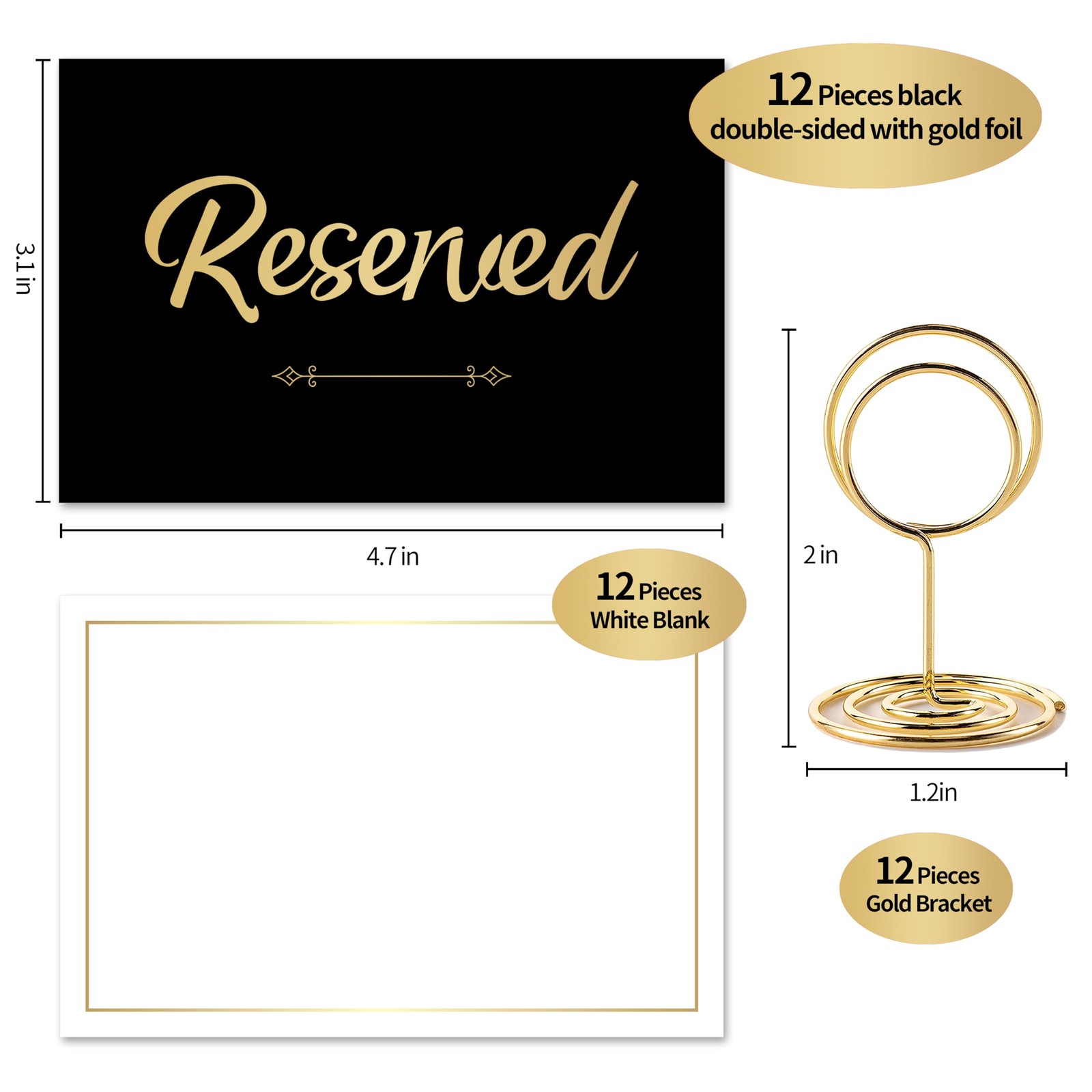 12 Pack- Gold Foil Reserved Signs for Wedding and Restaurant Tables with Stan…
