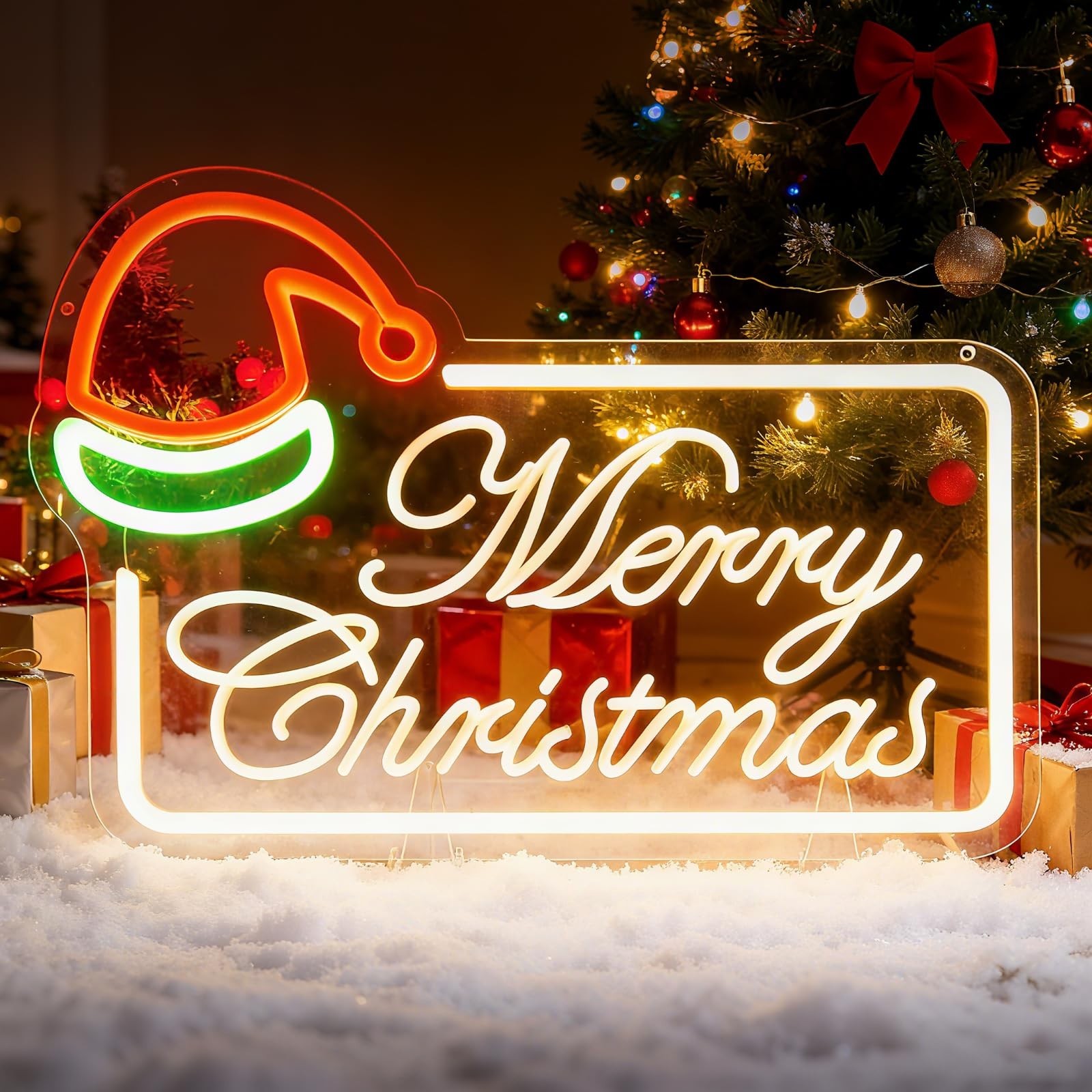 Neon Sign Merry Christmas, White LED Sign for Home Holiday Decor, Dimmable Ne…