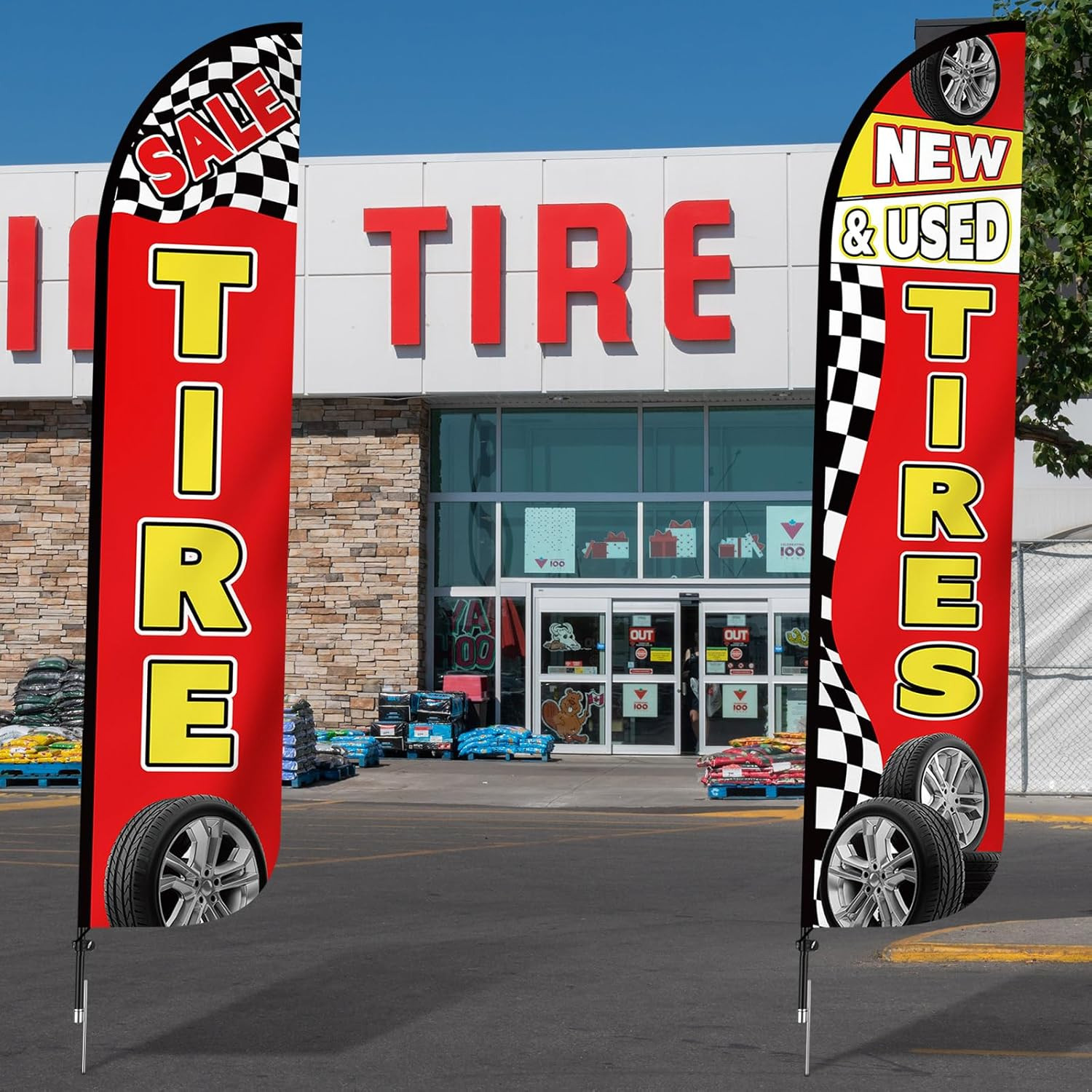 15ft Tire Sale Flags – 2 Pack Feather Banners for New & Used Tire Shops