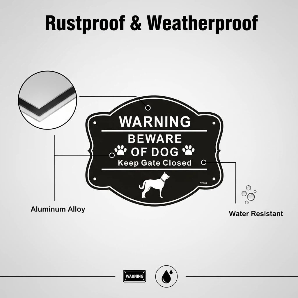 2 Pack Beware of Dog Signs For Fence 10 x 8 Inch Rust Free Aluminum Metal Yard