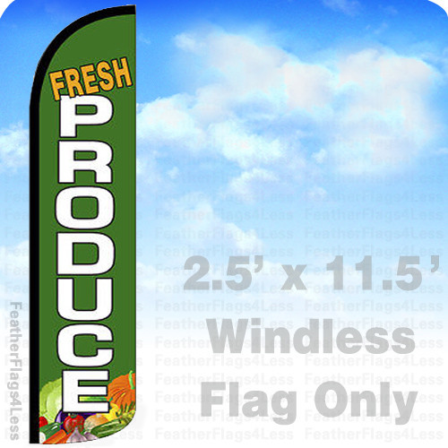 FRESH PRODUCE – Windless Swooper Feather Flag 2.5×11.5&prime; Banner Sign- gz (darker)