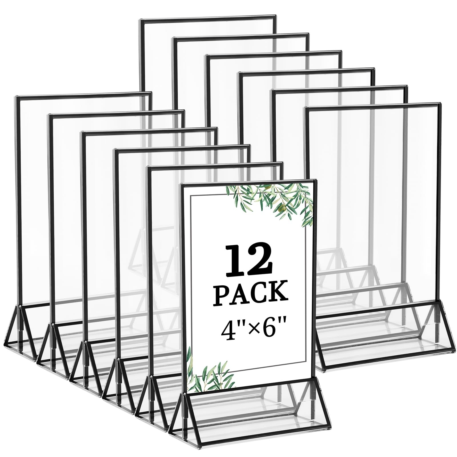 Floroom 12 Pack 4×6 Inch Clear Acrylic Sign Holders, 4&Prime; x 6&Prime;- 12 Pack, Black