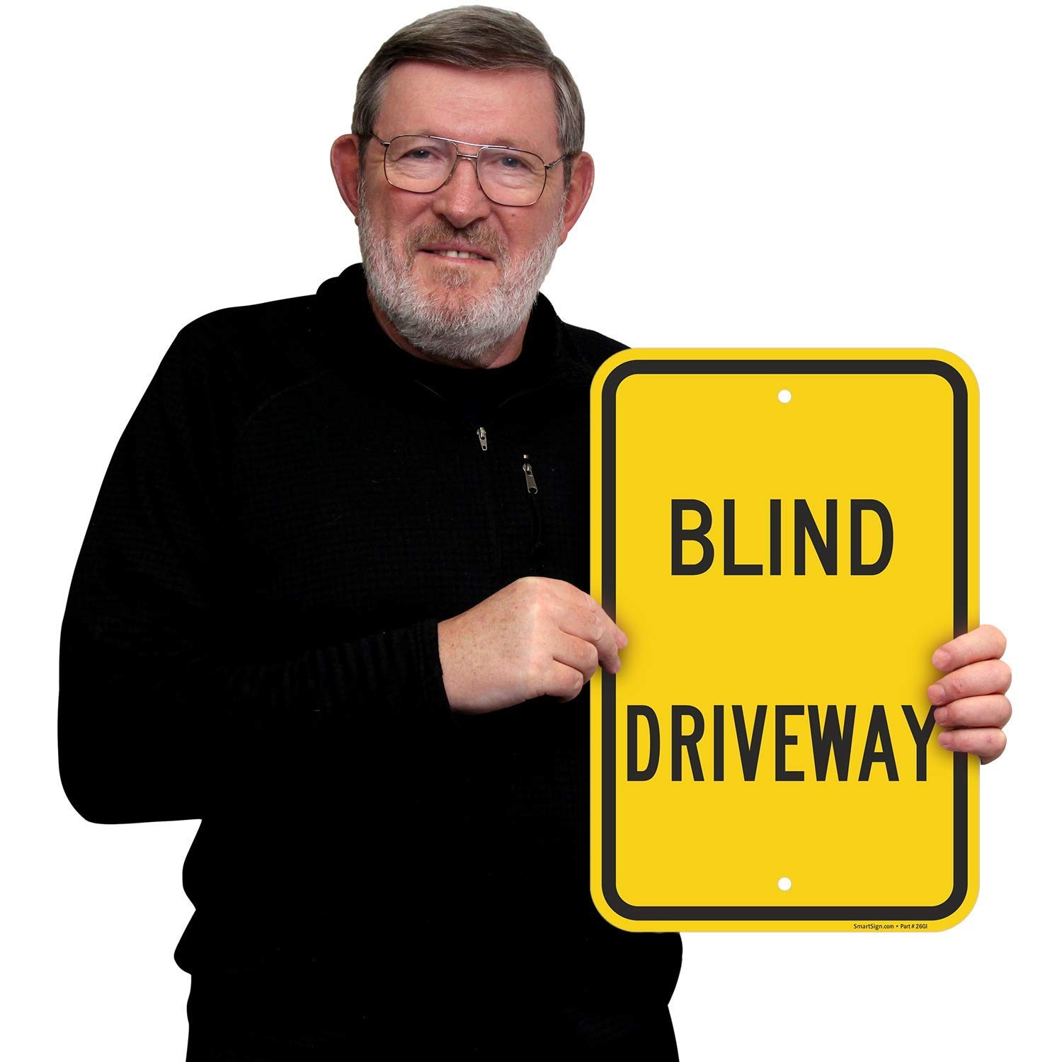 SmartSign-K-6647-AL Blind Driveway Sign | 12 x 18 Aluminum , Black on Yellow