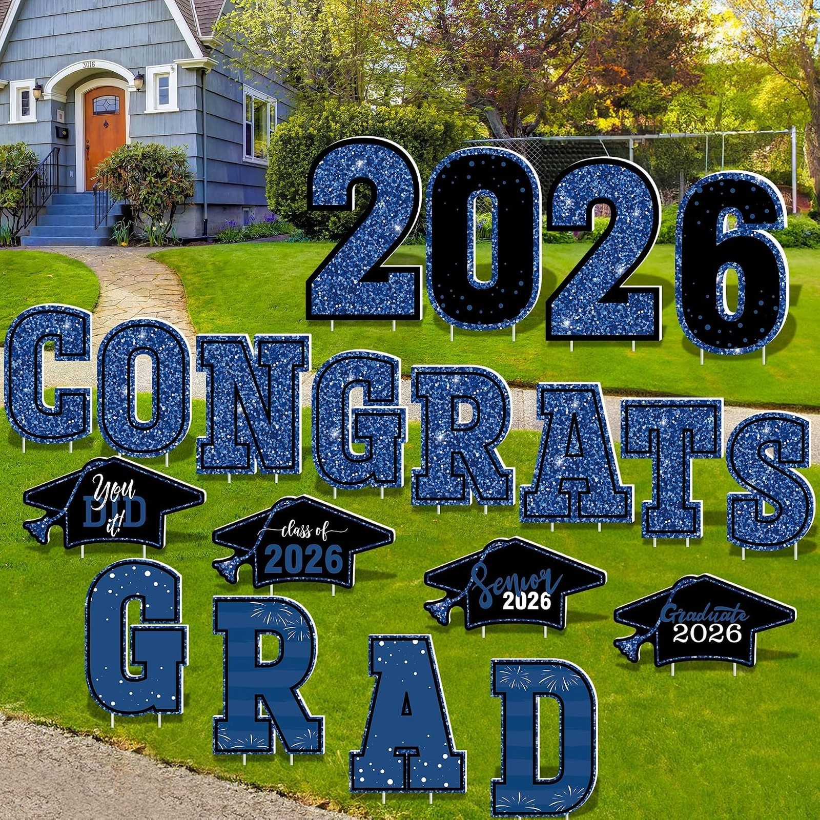 Graduation Yard Signs 2026 Set of 20 Blue Congrats Grad Lawn Stakes Outdoor