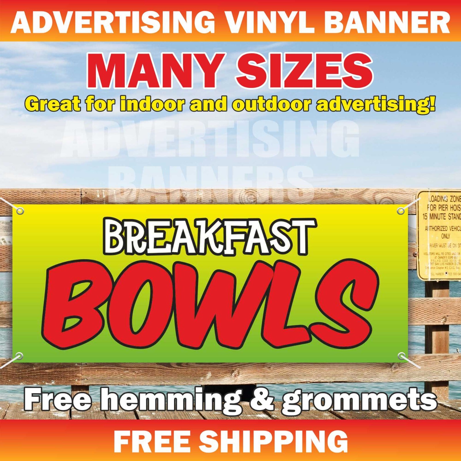 BREAKFAST BOWLS Advertising Banner Vinyl Mesh Sign Lunch Dinner Buffet Bar Cafe