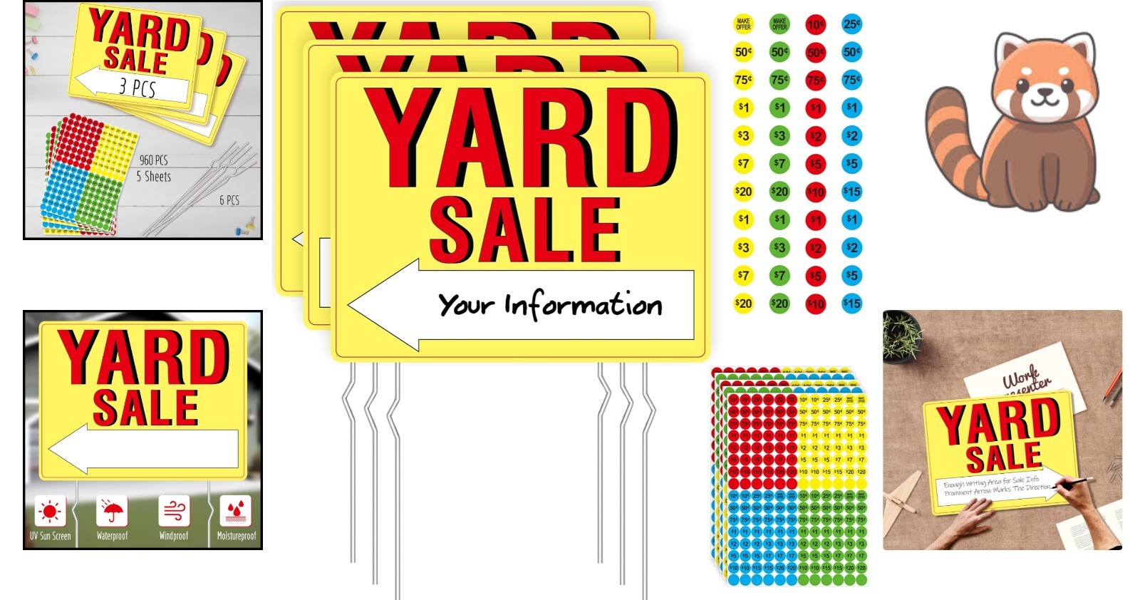 Bright Yellow Yard Sale Sign Set – 3 Double-Sided Signs for Maximum Visibility