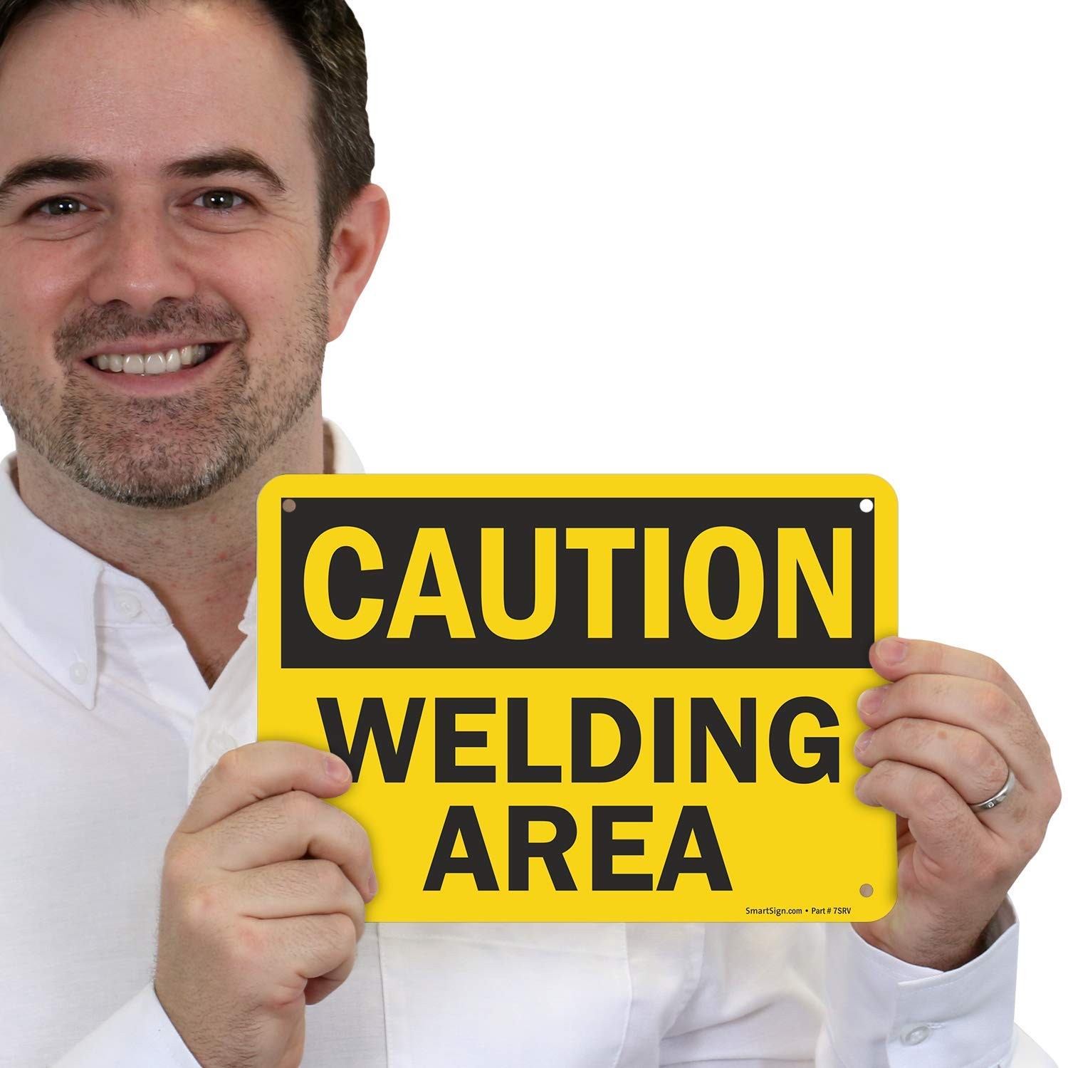 7×10 Caution – Welding Area Sign, Aluminum, Black on Yellow, S-4529-AL-10