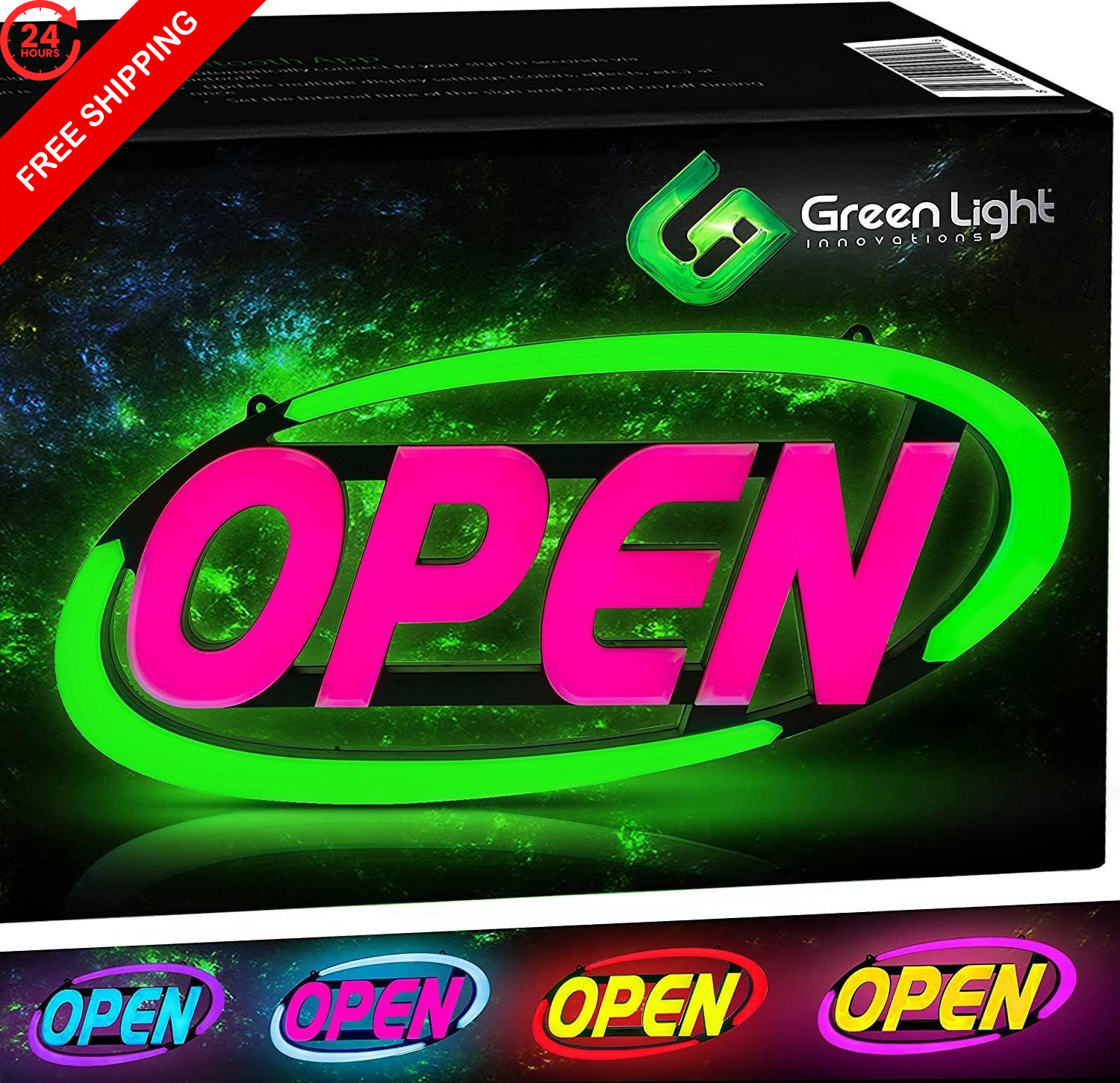 Green Light Innovations Super-Bright LED Open Sign for 15&Prime; x 32&Prime;, Multi Color