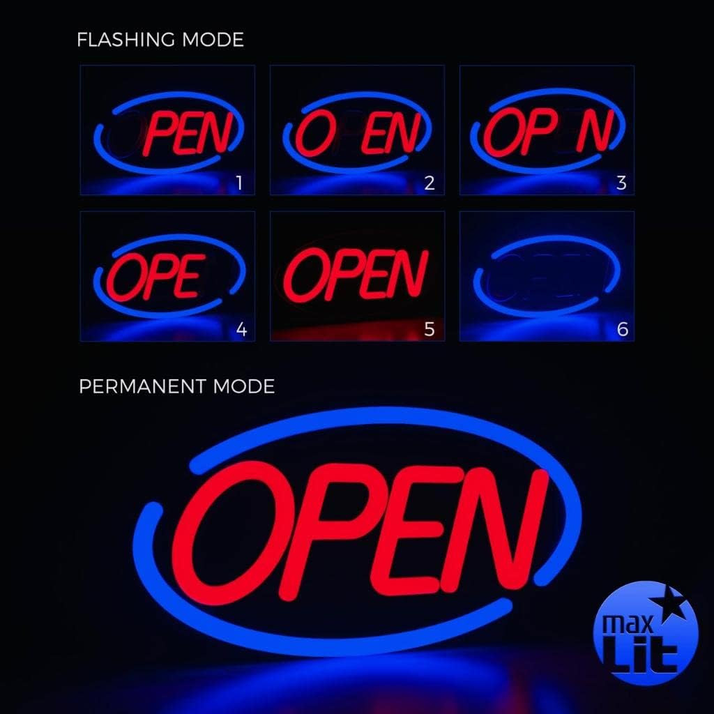 – Oval Shaped LED Tube Neon Open Sign -Large Size -24 » X 12 » (Blue/Red)