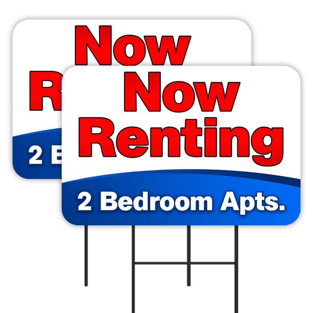 NOW RENTING Two Bedroom Apartments 2 Pack Double-Sided Yard Signs 16&Prime; x 24&Prime; with