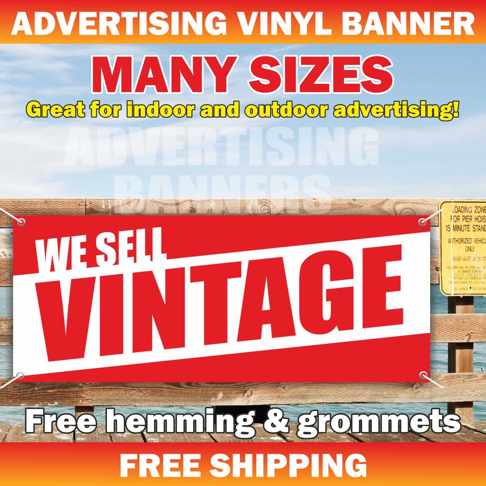 WE SELL VINTAGE Advertising Banner Vinyl Mesh Sign rare antique shop store