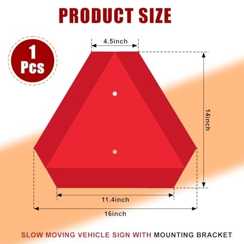 14&Prime;x16&Prime; Slow Moving Vehicle Signs Set with Mounting Bracket – Aluminum Triangle