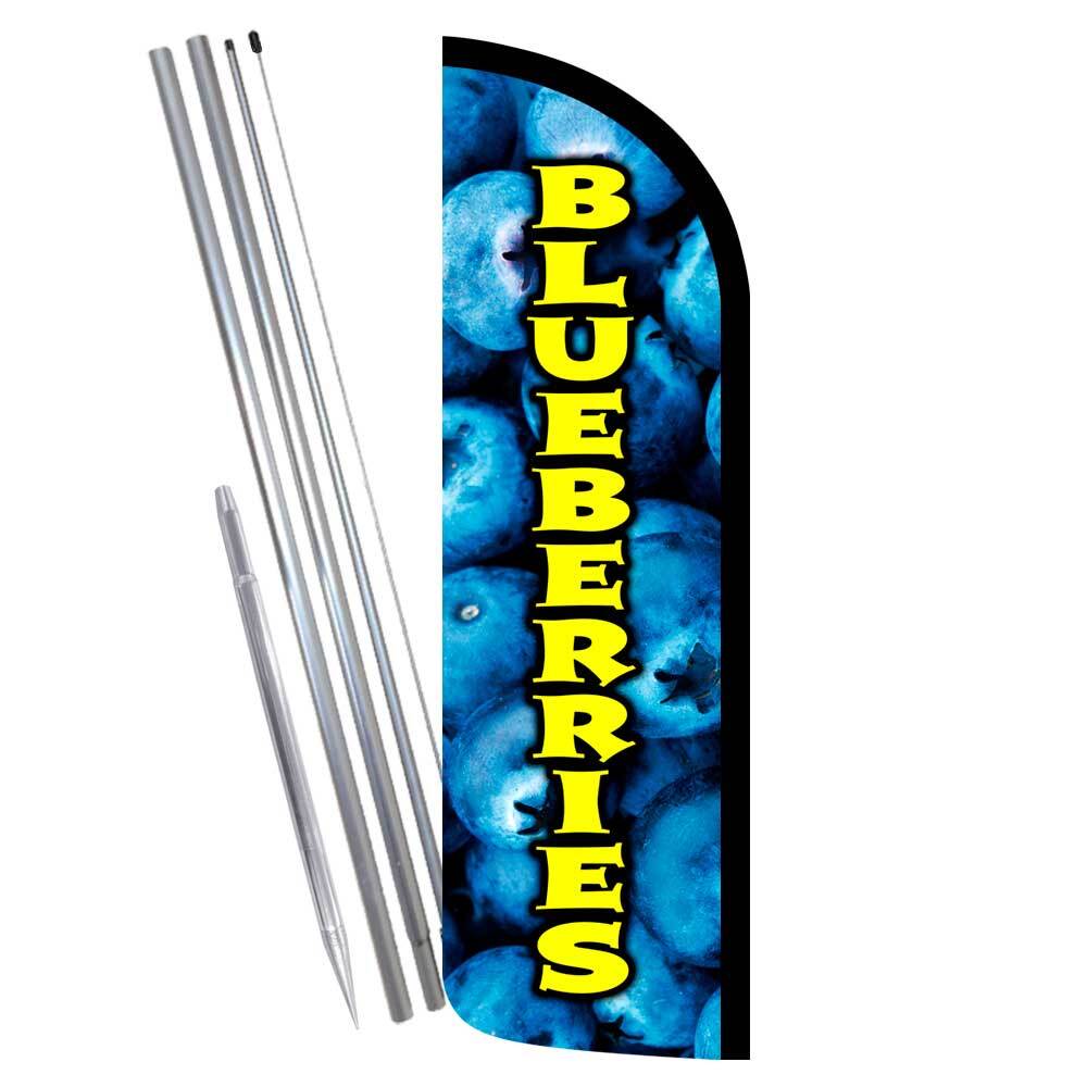 Blueberries Premium Windless Feather Flag Bundle (Complete Kit) OR Optional Repl