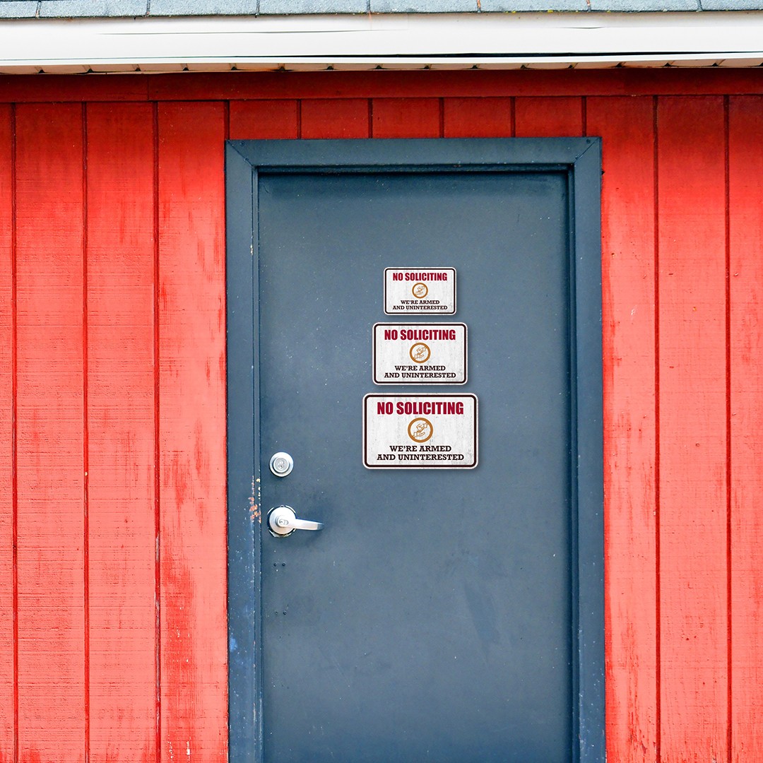 Classic Framed Plus No Soliciting We’re Armed and Uninterested Door or Wall Sign