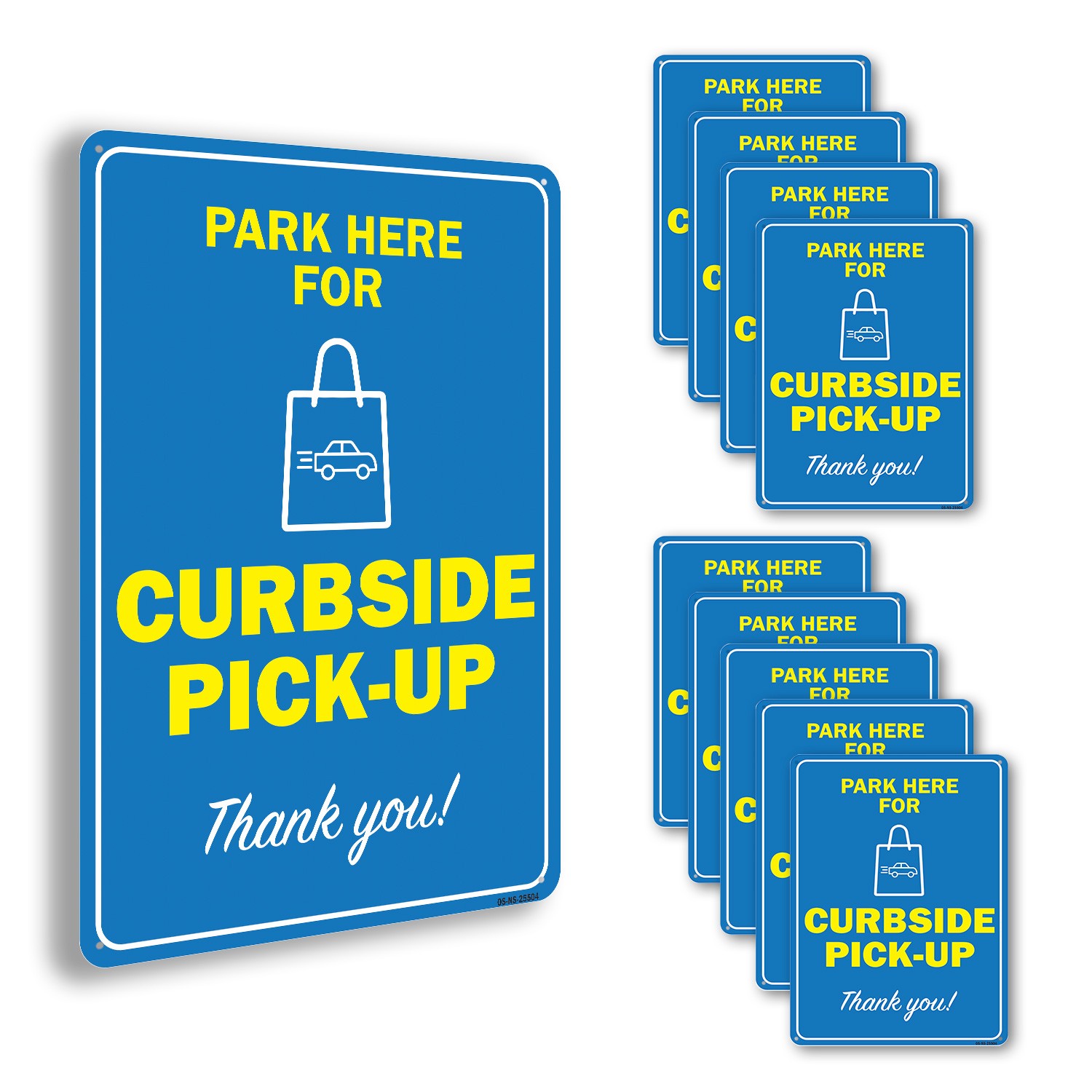 Park Here For Curbside Pick-up Public Safety Sign Metal, Decal – 5 or 10 Pack
