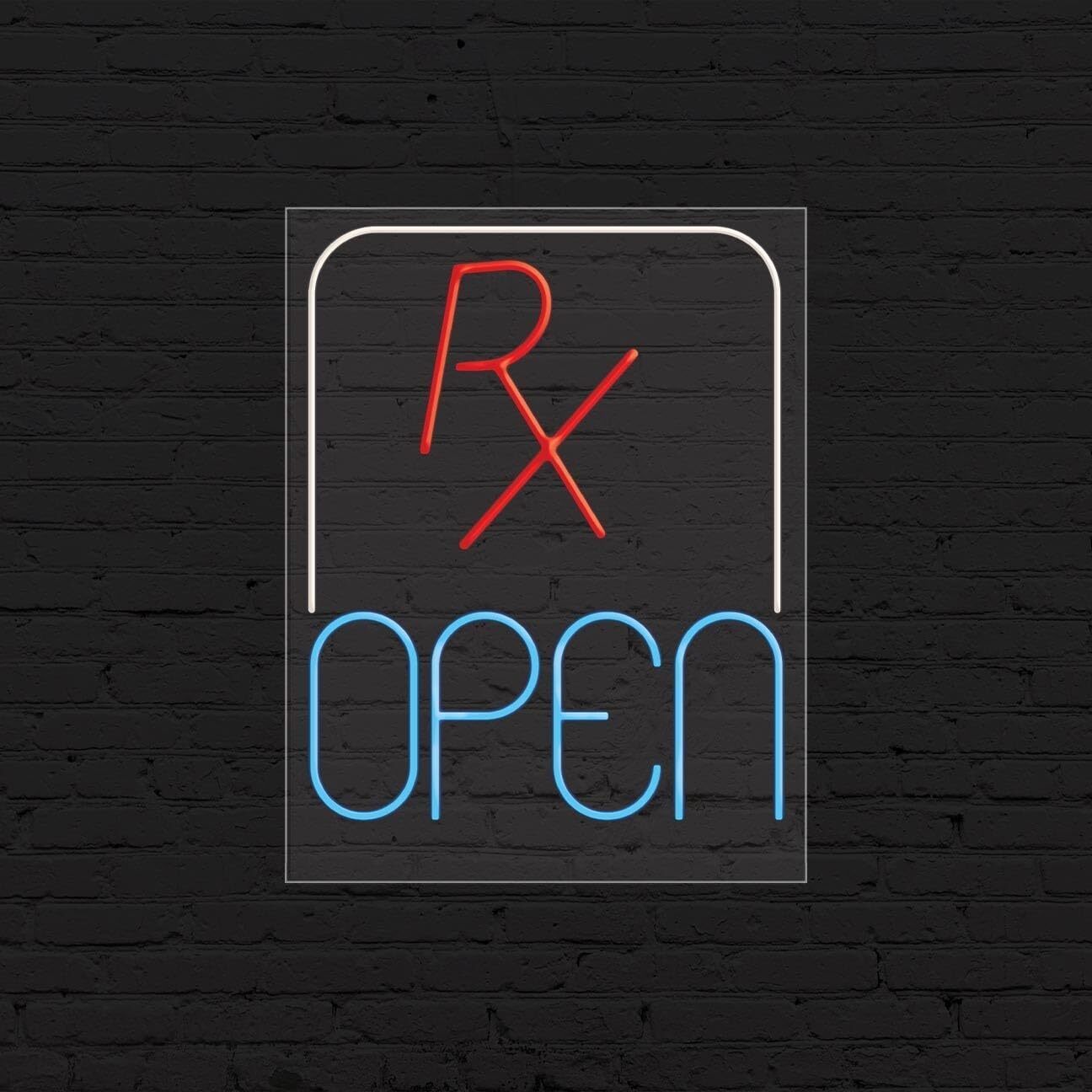 RX Open Sign for Business Displays | LED Flex Neon | 24&Prime;W x 31&Prime;H x 1&Prime;D
