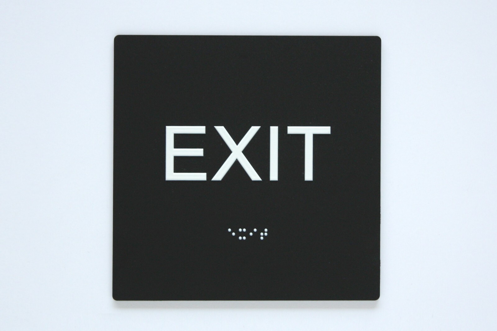 « EXIT » ADA / braille sign 4&Prime; x 4&Prime; matte black acrylic w/white tactile 