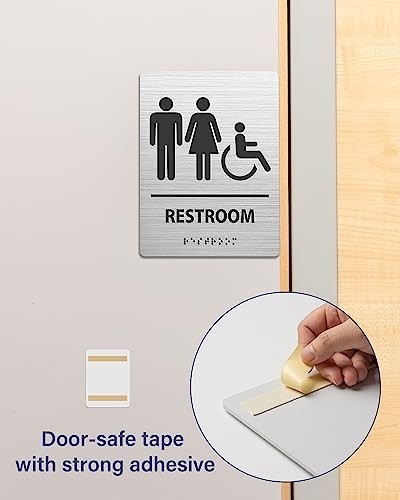 ADA Compliant Braille Bathroom Sign 6×8 Inch Silver Aluminum Business Restroom