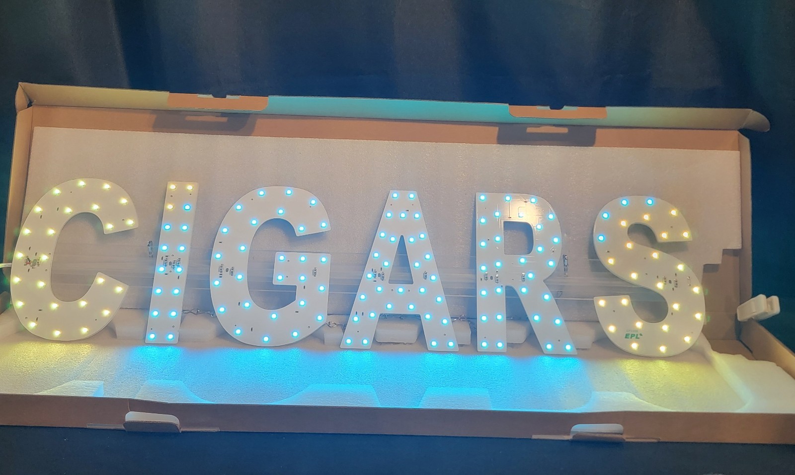 CIGARS Sign LED Light Spelled Out 32&Prime; x 8&Prime; Multi-color Settings Hang Chain Plug