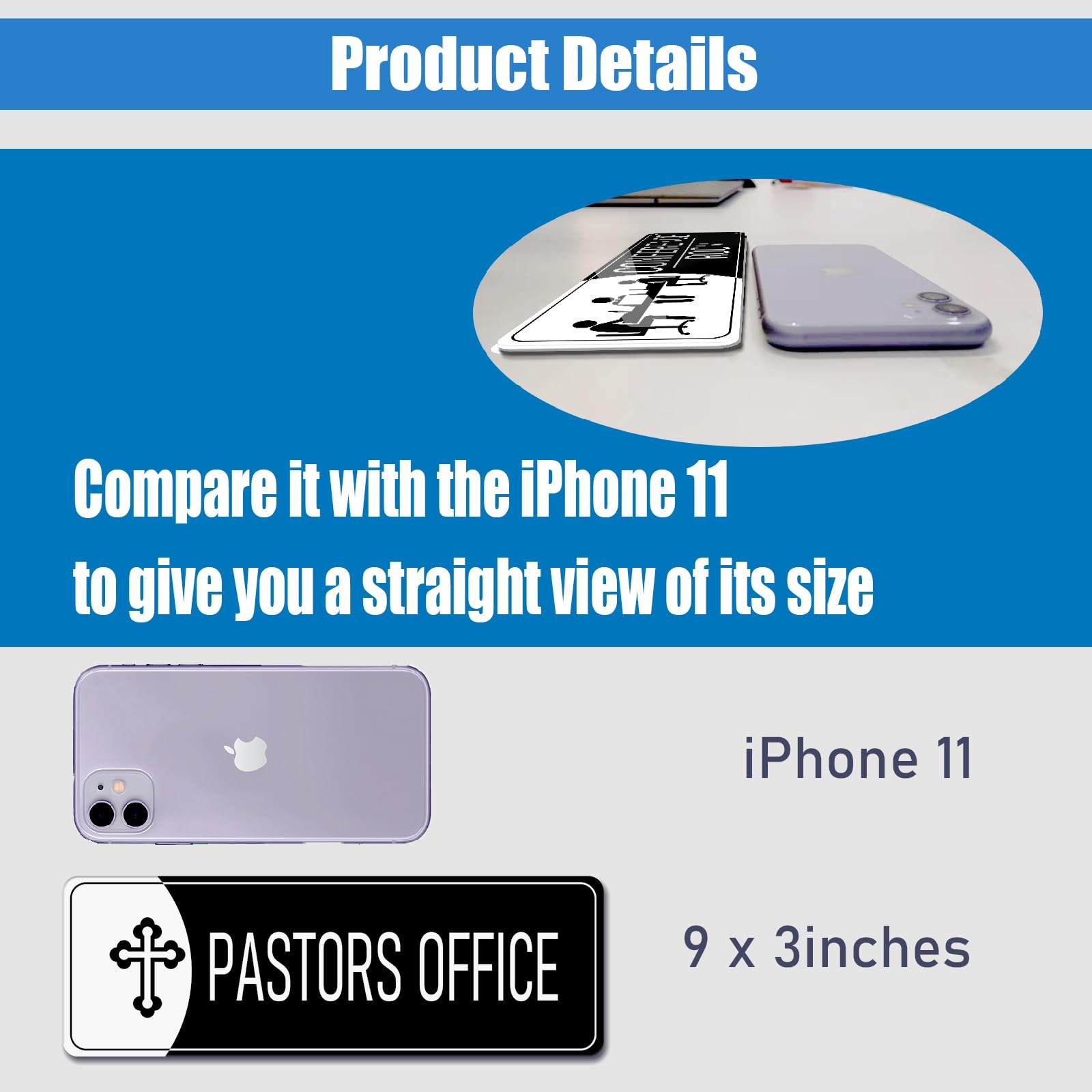 9×3 Inch Black White Pastors Office Sign Acrylic Self Stick Door Wall Signage