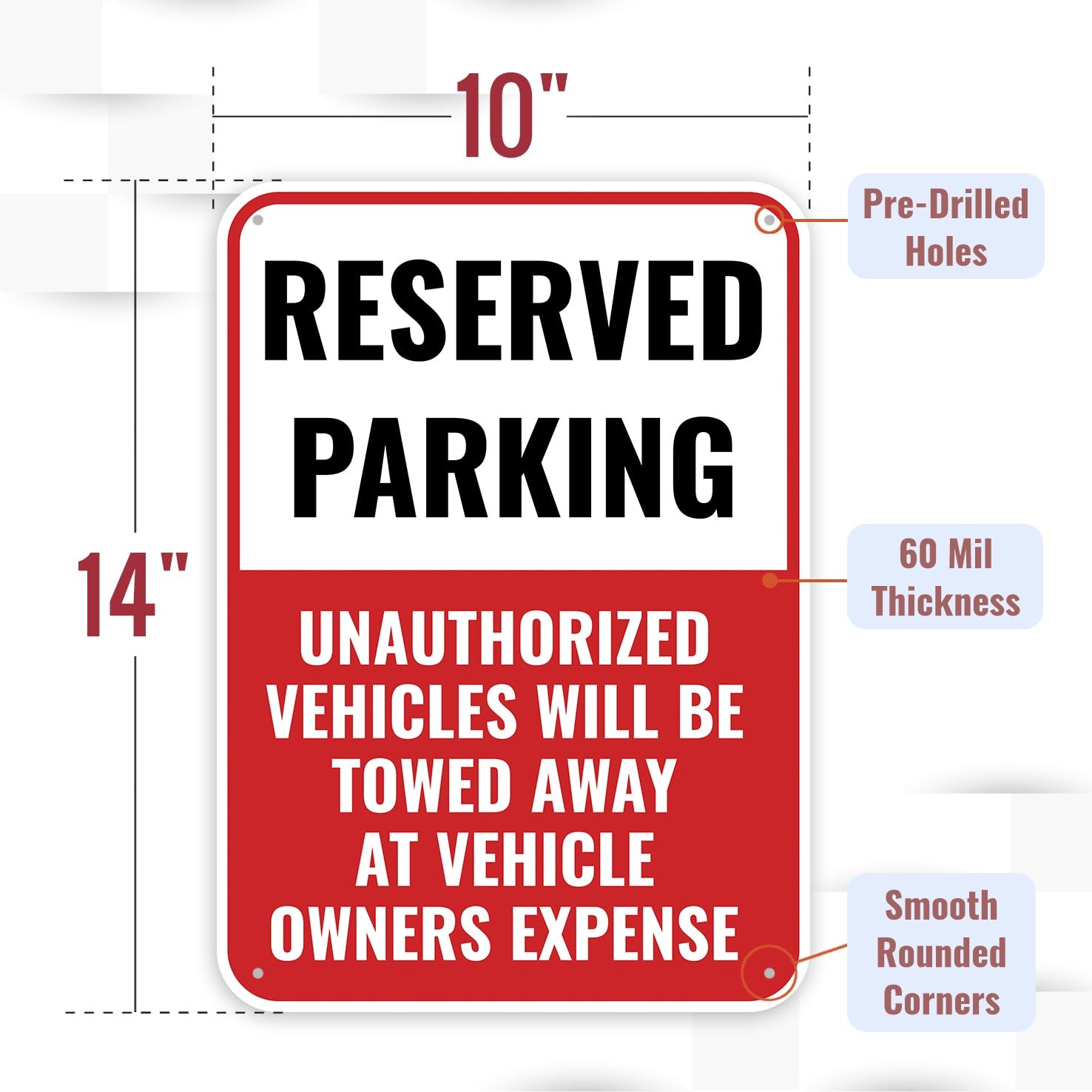 1 PC 14×10 inch Aluminum « Reserved Parking » Sign Private Parking Only